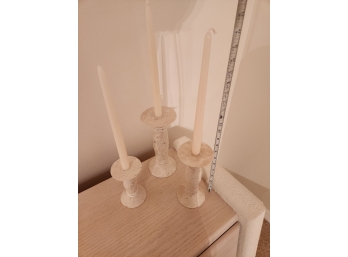 Set Of 3 Marble Candleholders, Taper