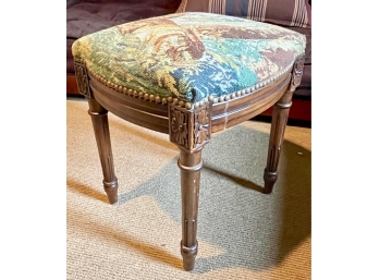 Vintage French Style Stool With Needlepoint Upholstery