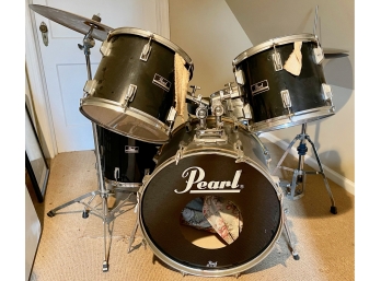 Vintage Pearl Export Series 5 Piece Drum Set With Cymbals And Accessories