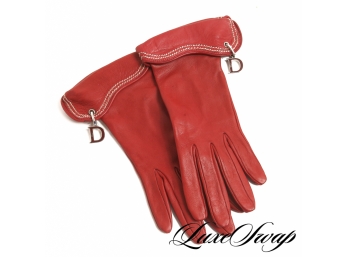 MEGA MEGA MEGA RARE AUTHENTIC DIOR ROUGE RED LEATHER SADDLE CHARM LEATHER GLOVES