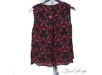 BRAND NEW WITH TAGS $350 ALC MADE IN USA OF JAPANESE SILK RED CHIFFON MEDALLION PRINT SLEEVELESS TOP XS