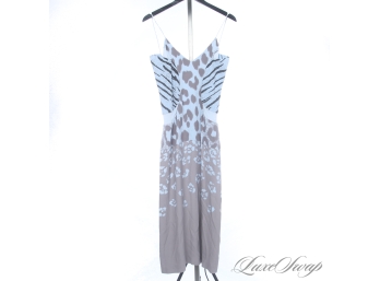 BRAND NEW WITH TAGS SALVATORE FERRAGAMO ICE BLUE ANIMAL PRINT DRAPED DRESS 38