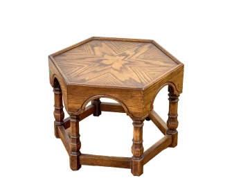 DISTRESSED HEXANGONAL OAK OCCASSIONAL TABLE