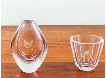 (2) ORREFORS ENGRAVED GLASS VASES