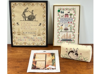 (3) COLONIAL REVIVAL NEEDLEPOINT SAMPLERS