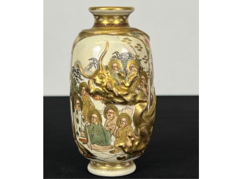 SATSUMA BUD VASE W APPLIED DRAGON DECORATION