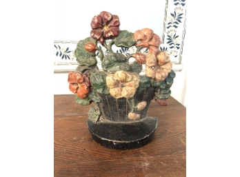 ANTIQUE CAST IRON FLORAL DOORSTOP