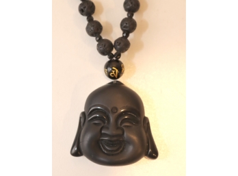 Black Beaded Laughing Buddha Necklace