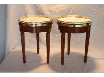 Vintage Pair Of Round Marble Top Side Tables