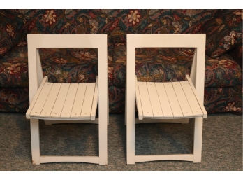 Pair Of White Wooden Folding Chairs