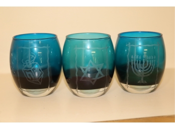 3 Blue Chanukah Votive Candle Holders