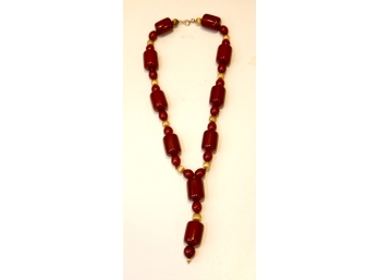 Vintage Chunky Maroon And Gold Beaded Necklace   (VIC-5)