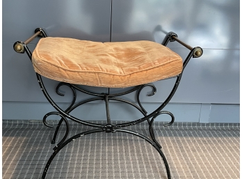 Vintage Metal And Brass Vanity Stool With Cushion