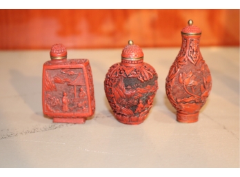 Vintage Japanese CINNABAR Snuff Bottles