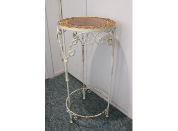 Tall Round Metal And Wood Top Side Table