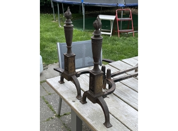 Antique Torch Fireplace Andirons