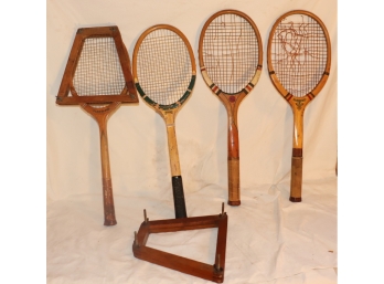 Set Of 4 Vintage Wooden Tennis Rackets