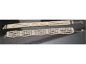 Pair Of Pearl And Rhinestone Choker Necklaces  (Vic-4)