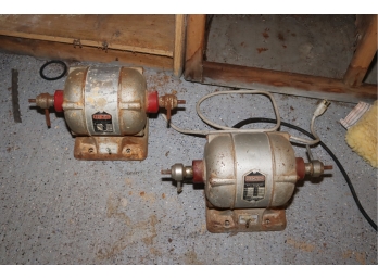 Pair Of Vintage Bench Grinders Polishers Motors Red Wing Ball Bearing AC Motors 1/4 HP