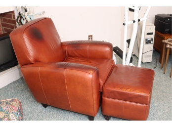 Levenger Brown Leather Chair And Ottoman