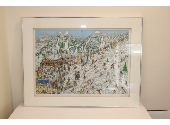 Framed HAND SIGNED James Rizzi AP 'Ski Weekend' 1986