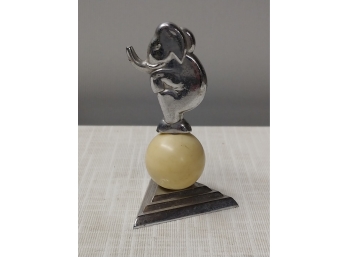 Art Deco Chrome Elephant On Ivory Colored Ball Paperweight By The Dura Company Toledo Ohio