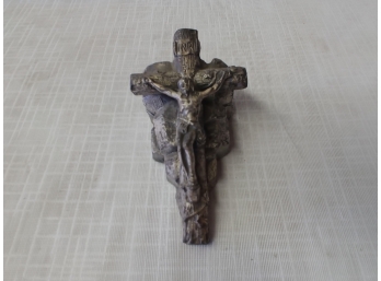 Antique White Metal Paperweight Jesus On The Crucifix