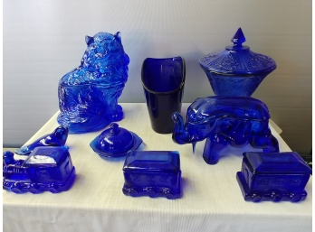 7 Piece Cobalt Blue Glass Lot