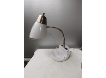 Modern Gooseneck Lamp With Desk Organizer And Electric Outlets