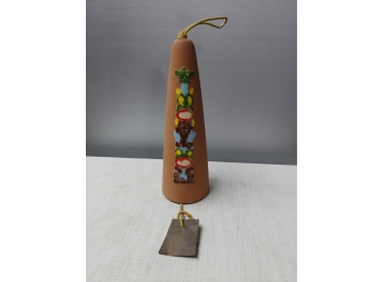 Mid-century Totem Decorated Terracotta Bell Signed USA Pacific Stoneware Inc