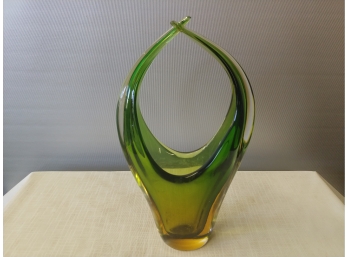 Green And Amber Murano Glass Basket