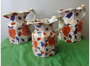 3 Porcelain Gaudy  Dutch Style Pitchers