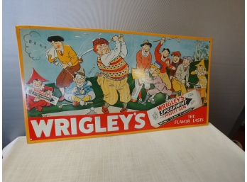 Embossed Tin Wrigley's Spearmint Gum Advertising Sign With Golfers