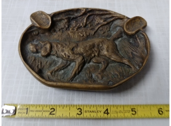 Cast Brass Ashtray Depicting Pointer Dog In Forest