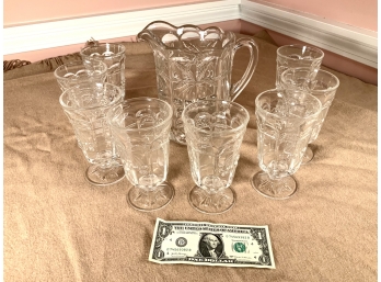 9 Piece Vintage Pressed Glass Lemonade Set With Cherries Decoration