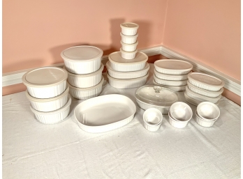 29 Pieces Of Corning Ware French White Stoneware Ovenware