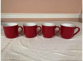 4 Emile Henry Red Stoneware Coffee Mugs