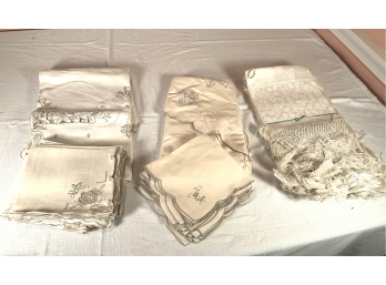 Lot Of Antique Italian Linens Embossed And Stiched