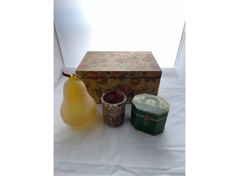 Beautiful Vintage Wooden Boxes, Candle Holder And Decorative Pear