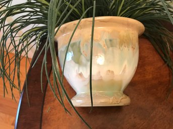 36 - Drip Glazed Pot With Fake Plant