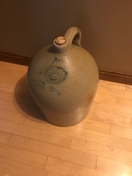 214 - Antique Stoneware 5 Gallon Jug Cobalt Decoration