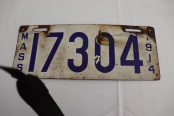 #5 Porcelain License Plate 1914 MA