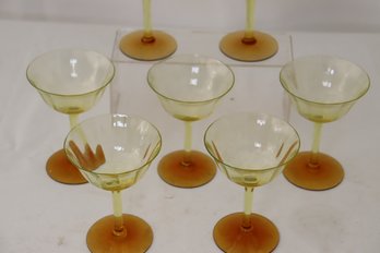 43- Lot Of Vaseline-Amber Stem Glasses