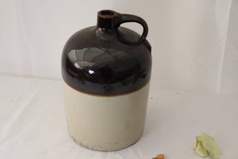 67 Stone Ware Jug, Brown And Tan