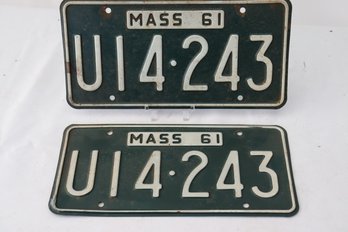 74. Pair 1961 Massachusetts License Plates