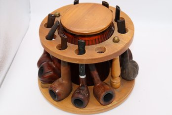 98A .  LOT OF 9 Wood Pipes With Holder