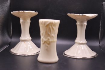 139- Candle Holders And Mini Vase Beleek