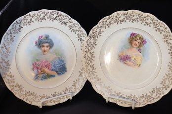 26 - Pair Victorian Women Plates