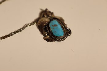 62 - Navajo Silver And Turquoise Pendant Signed