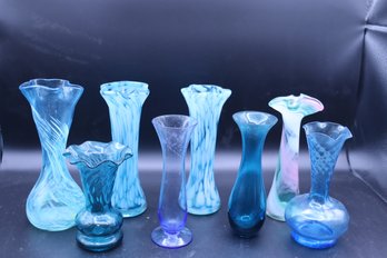 445 Eight Art Glass Colored Vases